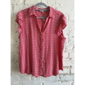 Jane + Delancey Red Gingham Ruffle Sleeve Button Front Top XL NWOT